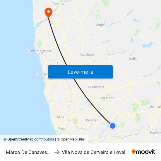 Marco De Canaveses to Vila Nova de Cerveira e Lovelhe map