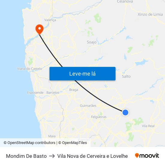 Mondim De Basto to Vila Nova de Cerveira e Lovelhe map