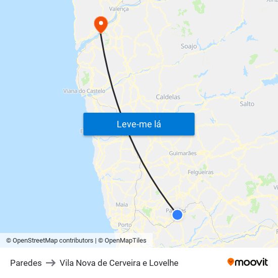 Paredes to Vila Nova de Cerveira e Lovelhe map