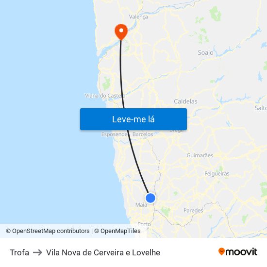 Trofa to Vila Nova de Cerveira e Lovelhe map