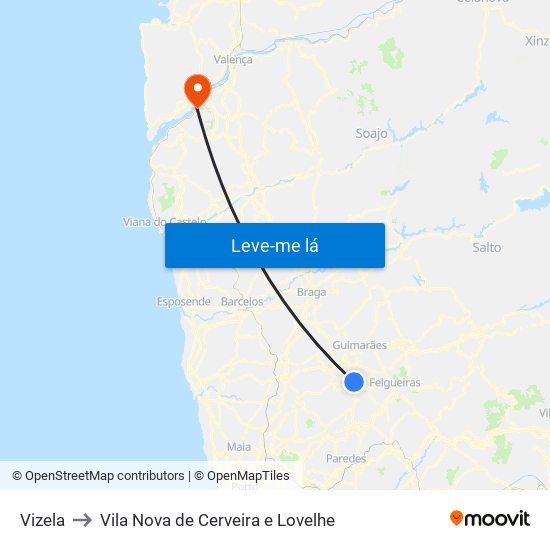 Vizela to Vila Nova de Cerveira e Lovelhe map