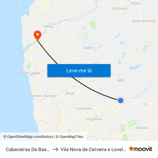 Cabeceiras De Basto to Vila Nova de Cerveira e Lovelhe map