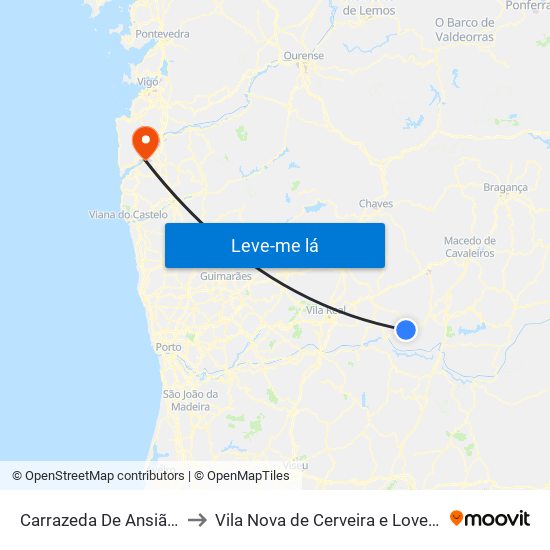 Carrazeda De Ansiães to Vila Nova de Cerveira e Lovelhe map