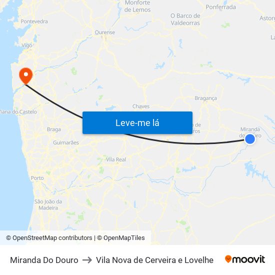 Miranda Do Douro to Vila Nova de Cerveira e Lovelhe map