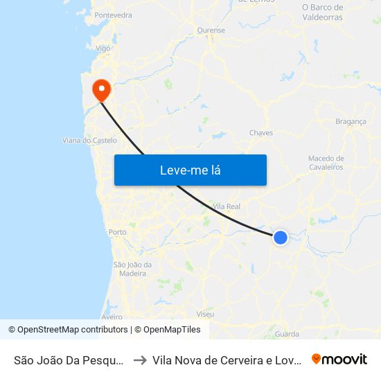 São João Da Pesqueira to Vila Nova de Cerveira e Lovelhe map