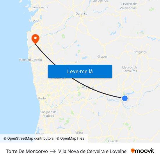 Torre De Moncorvo to Vila Nova de Cerveira e Lovelhe map