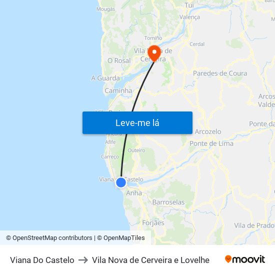 Viana Do Castelo to Vila Nova de Cerveira e Lovelhe map