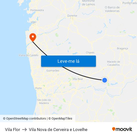 Vila Flor to Vila Nova de Cerveira e Lovelhe map
