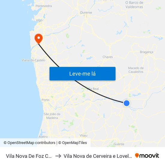 Vila Nova De Foz Côa to Vila Nova de Cerveira e Lovelhe map