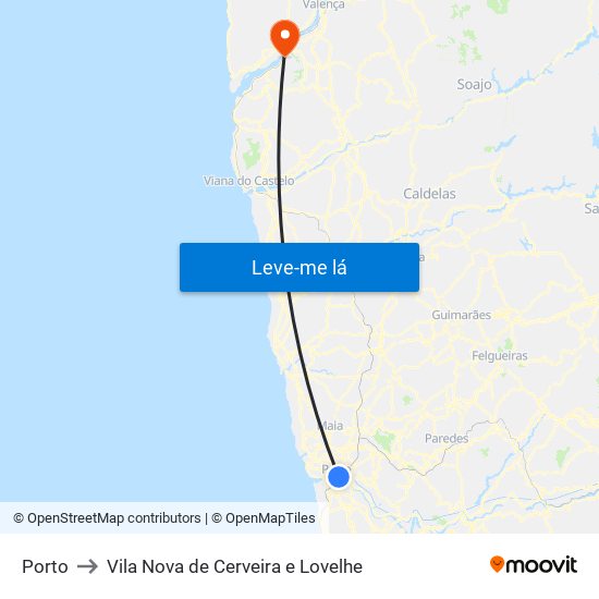 Porto to Vila Nova de Cerveira e Lovelhe map