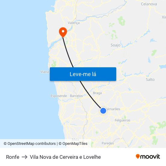 Ronfe to Vila Nova de Cerveira e Lovelhe map