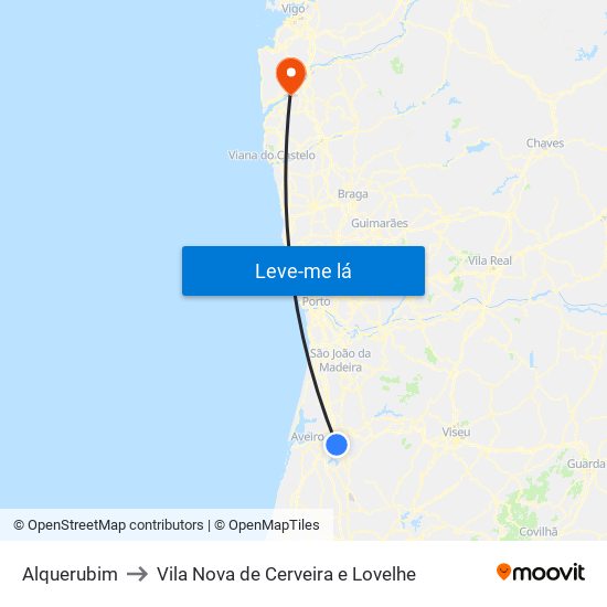 Alquerubim to Vila Nova de Cerveira e Lovelhe map