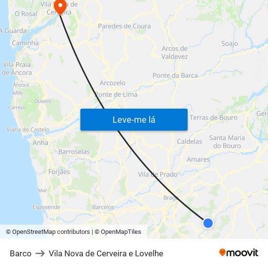 Barco to Vila Nova de Cerveira e Lovelhe map