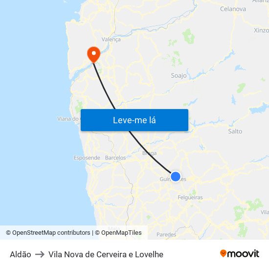 Aldão to Vila Nova de Cerveira e Lovelhe map