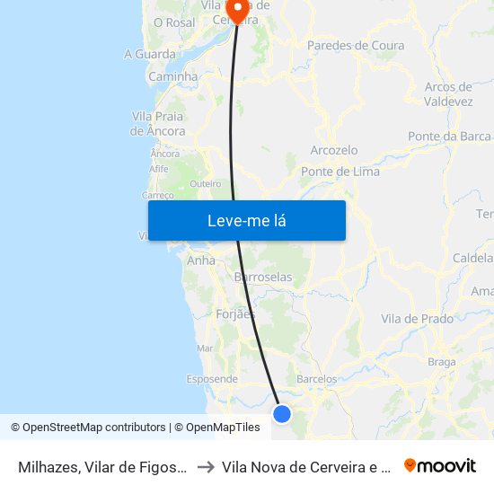 Milhazes, Vilar de Figos e Faria to Vila Nova de Cerveira e Lovelhe map