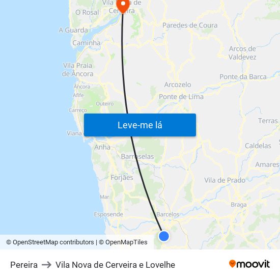 Pereira to Vila Nova de Cerveira e Lovelhe map