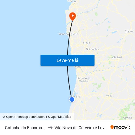 Gafanha da Encarnação to Vila Nova de Cerveira e Lovelhe map