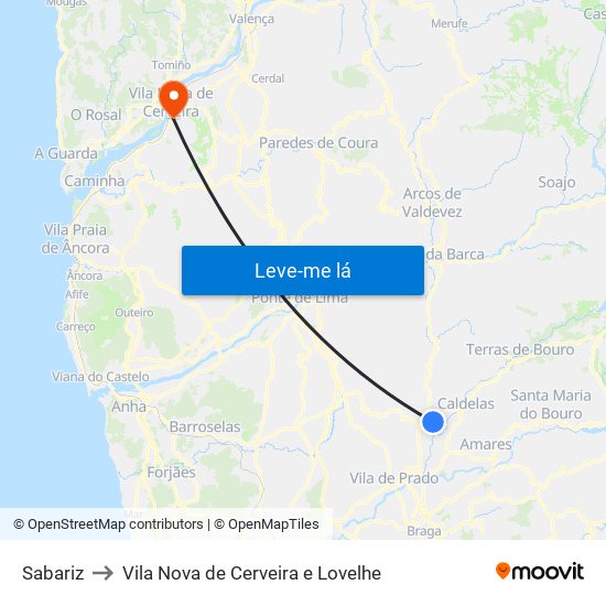 Sabariz to Vila Nova de Cerveira e Lovelhe map
