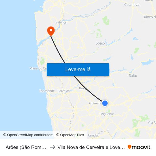 Arões (São Romão) to Vila Nova de Cerveira e Lovelhe map