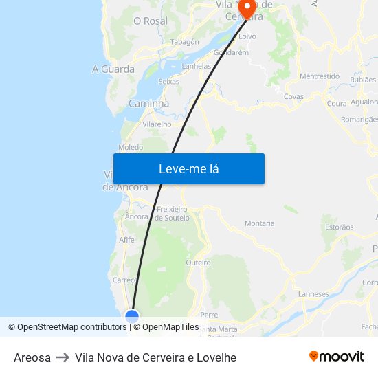 Areosa to Vila Nova de Cerveira e Lovelhe map