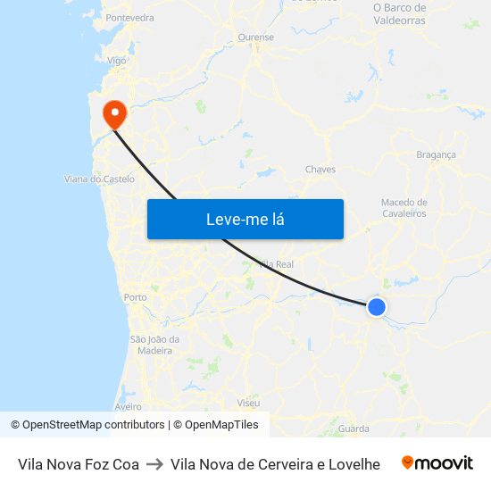 Vila Nova Foz Coa to Vila Nova de Cerveira e Lovelhe map