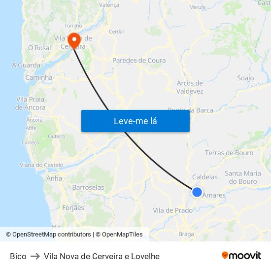 Bico to Vila Nova de Cerveira e Lovelhe map