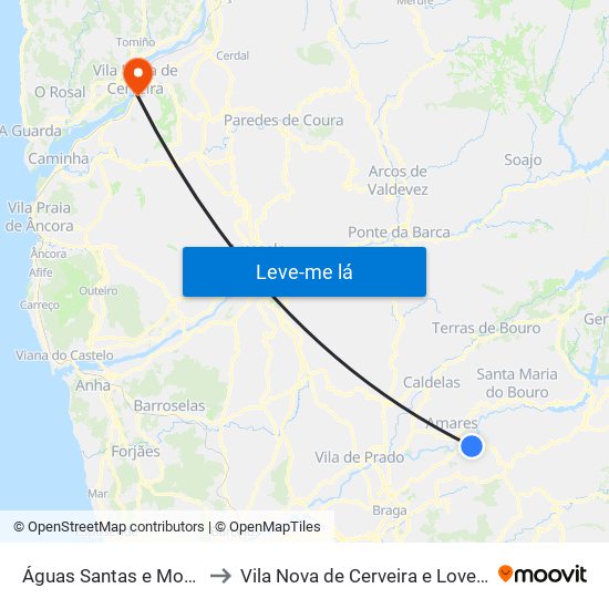 Águas Santas e Moure to Vila Nova de Cerveira e Lovelhe map