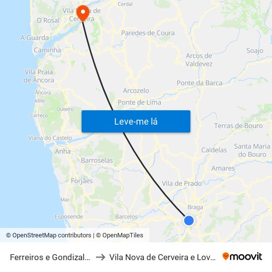 Ferreiros e Gondizalves to Vila Nova de Cerveira e Lovelhe map