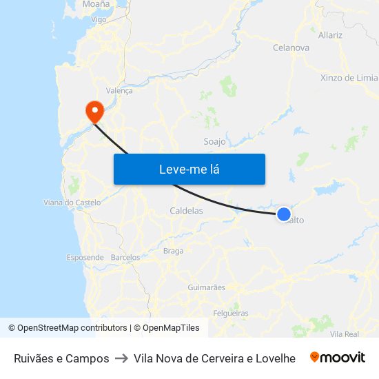 Ruivães e Campos to Vila Nova de Cerveira e Lovelhe map