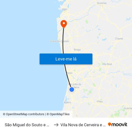 São Miguel do Souto e Mosteirô to Vila Nova de Cerveira e Lovelhe map