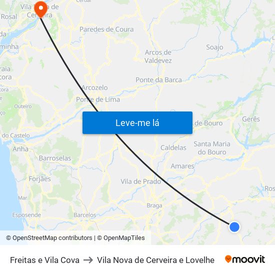 Freitas e Vila Cova to Vila Nova de Cerveira e Lovelhe map