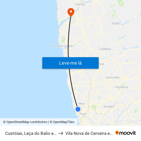 Custóias, Leça do Balio e Guifões to Vila Nova de Cerveira e Lovelhe map