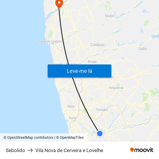 Sebolido to Vila Nova de Cerveira e Lovelhe map