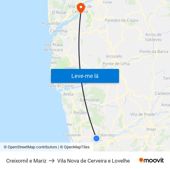 Creixomil e Mariz to Vila Nova de Cerveira e Lovelhe map