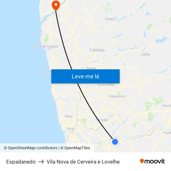 Espadanedo to Vila Nova de Cerveira e Lovelhe map