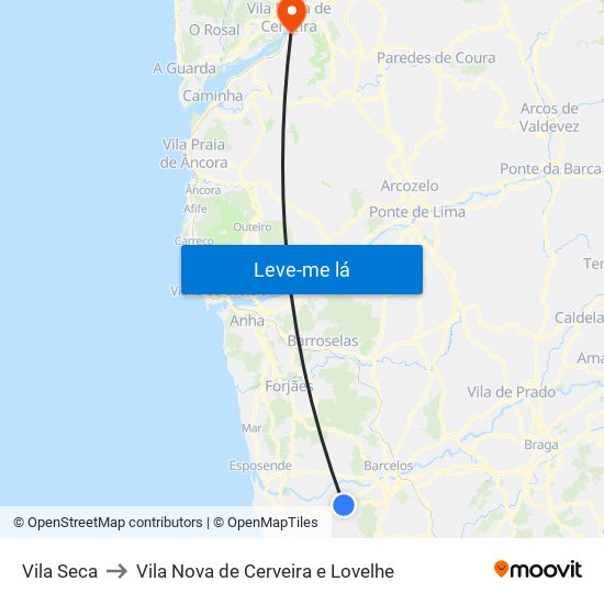 Vila Seca to Vila Nova de Cerveira e Lovelhe map