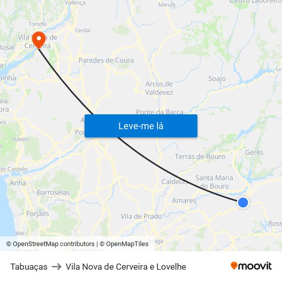 Tabuaças to Vila Nova de Cerveira e Lovelhe map