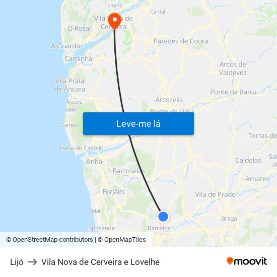Lijó to Vila Nova de Cerveira e Lovelhe map