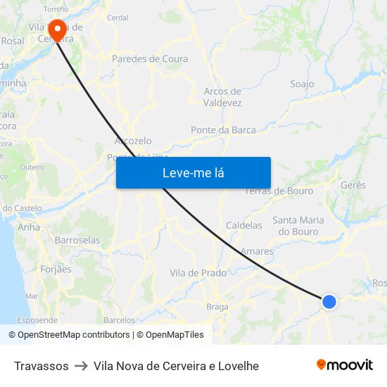 Travassos to Vila Nova de Cerveira e Lovelhe map