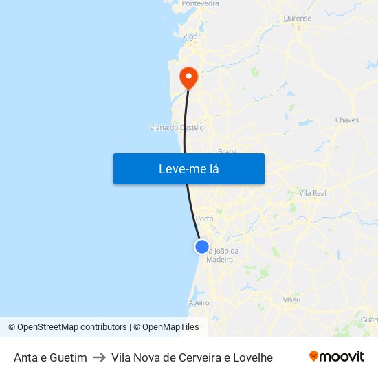 Anta e Guetim to Vila Nova de Cerveira e Lovelhe map