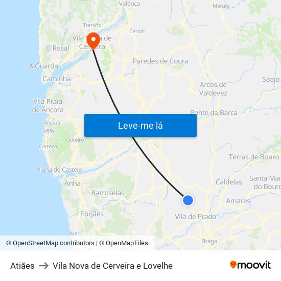 Atiães to Vila Nova de Cerveira e Lovelhe map