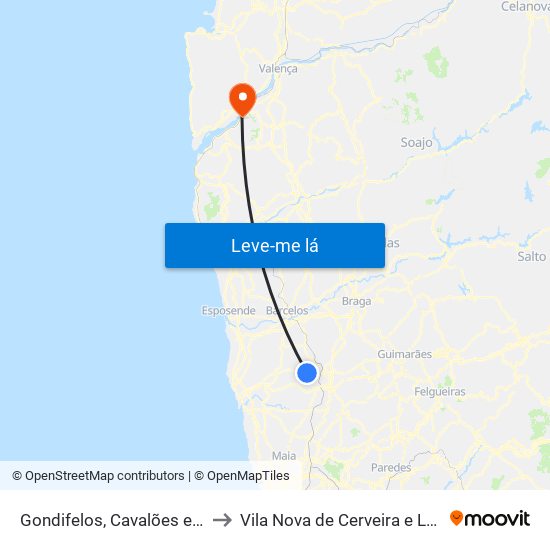 Gondifelos, Cavalões e Outiz to Vila Nova de Cerveira e Lovelhe map