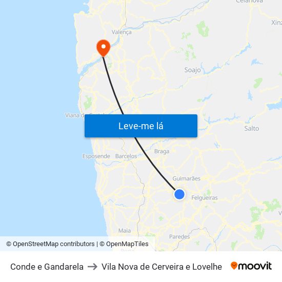 Conde e Gandarela to Vila Nova de Cerveira e Lovelhe map