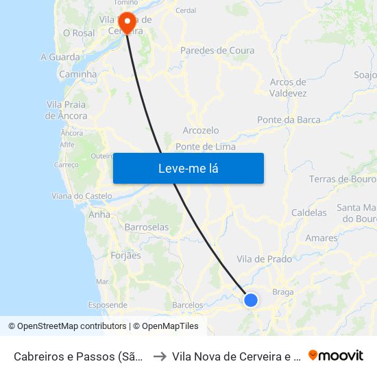 Cabreiros e Passos (São Julião) to Vila Nova de Cerveira e Lovelhe map