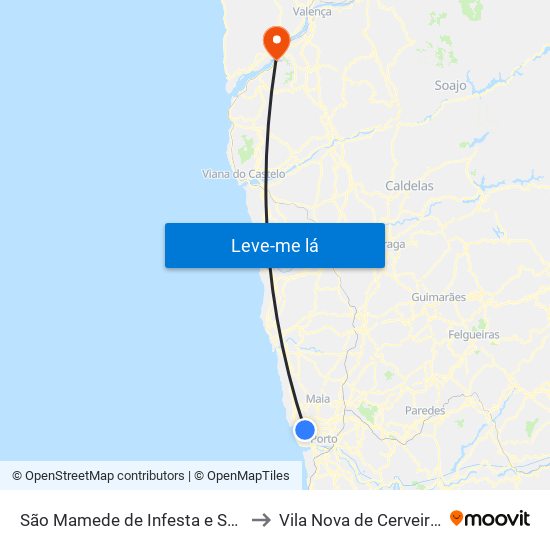 São Mamede de Infesta e Senhora da Hora to Vila Nova de Cerveira e Lovelhe map