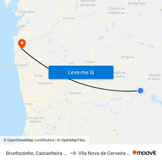 Brunhozinho, Castanheira e Sanhoane to Vila Nova de Cerveira e Lovelhe map