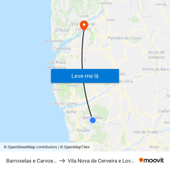 Barroselas e Carvoeiro to Vila Nova de Cerveira e Lovelhe map