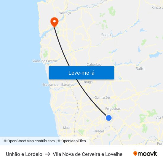 Unhão e Lordelo to Vila Nova de Cerveira e Lovelhe map