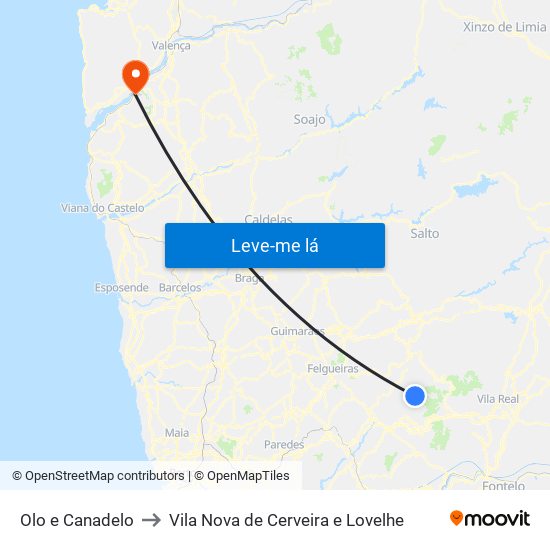 Olo e Canadelo to Vila Nova de Cerveira e Lovelhe map