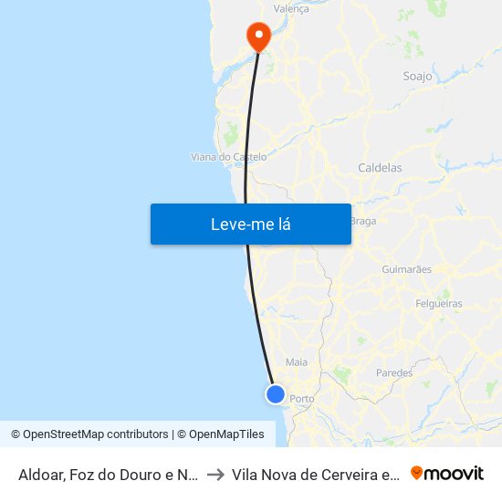 Aldoar, Foz do Douro e Nevogilde to Vila Nova de Cerveira e Lovelhe map